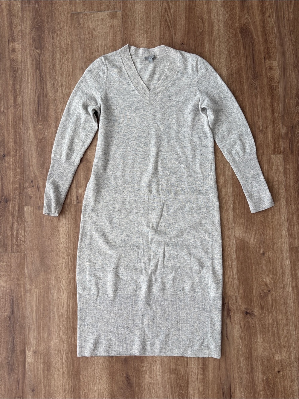 V-Neck Long Sleeve wool Knit Dress - Light Gray by COS size small